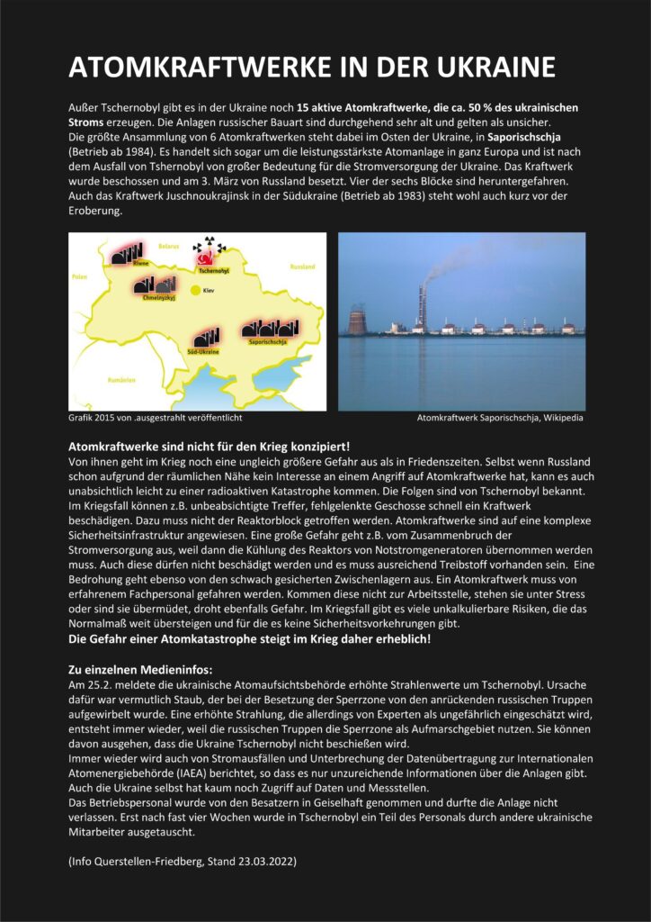 Diese Information über die Atomkraftwerke der Ukraine können hier als PDF-Datei heruntergeladen werden.